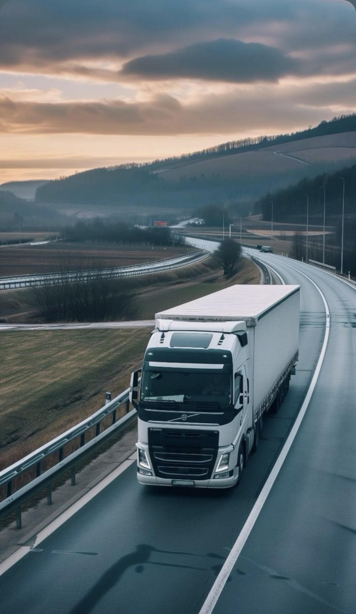 Freight truck on the highway at dusk