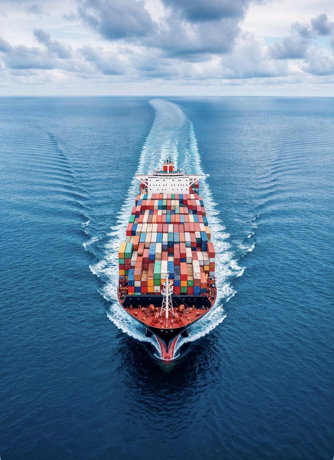 Container ship crossing open water
